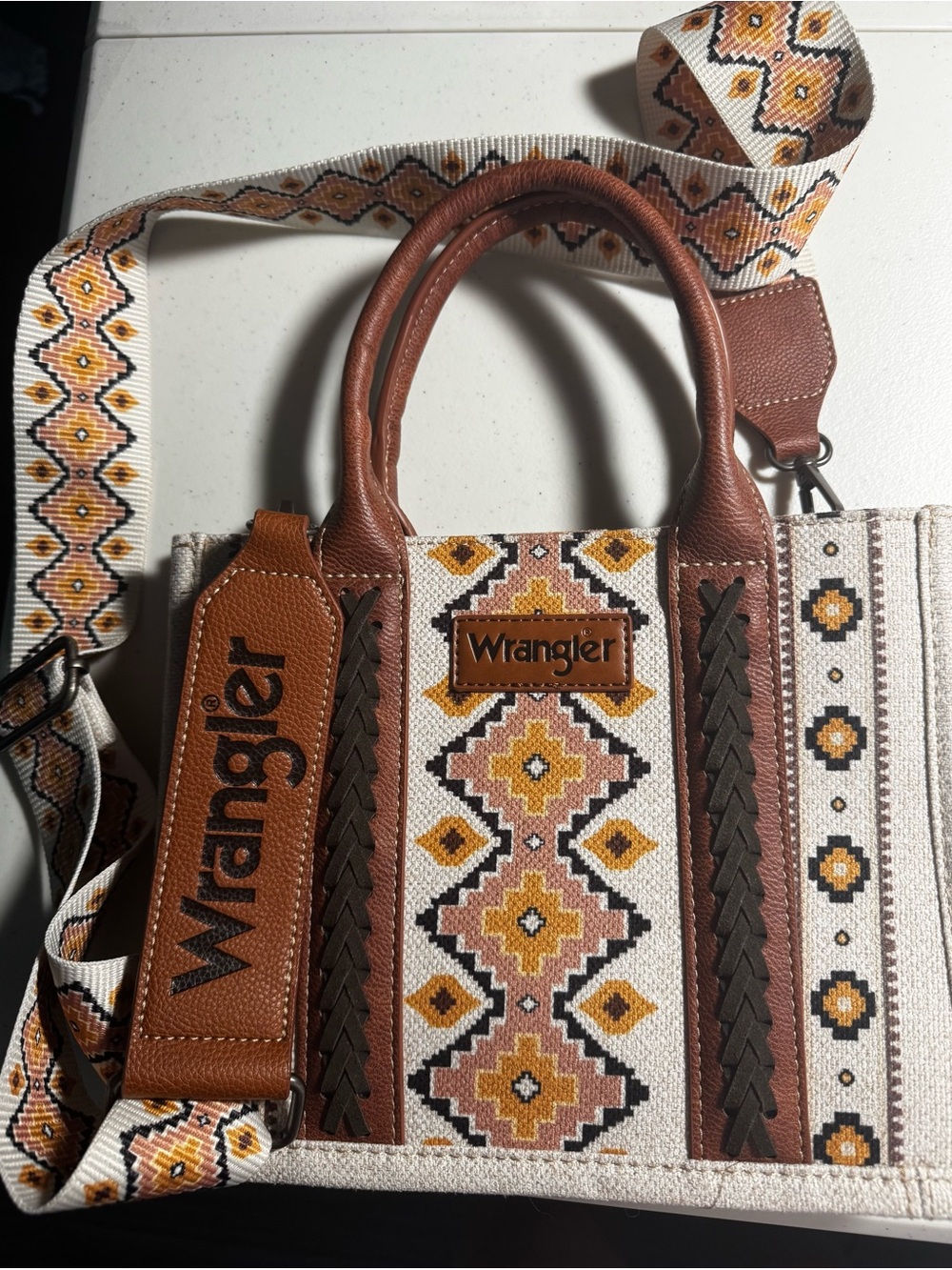 Wrangler Crossbody Tote - Brown & Cream Aztec-Pattern